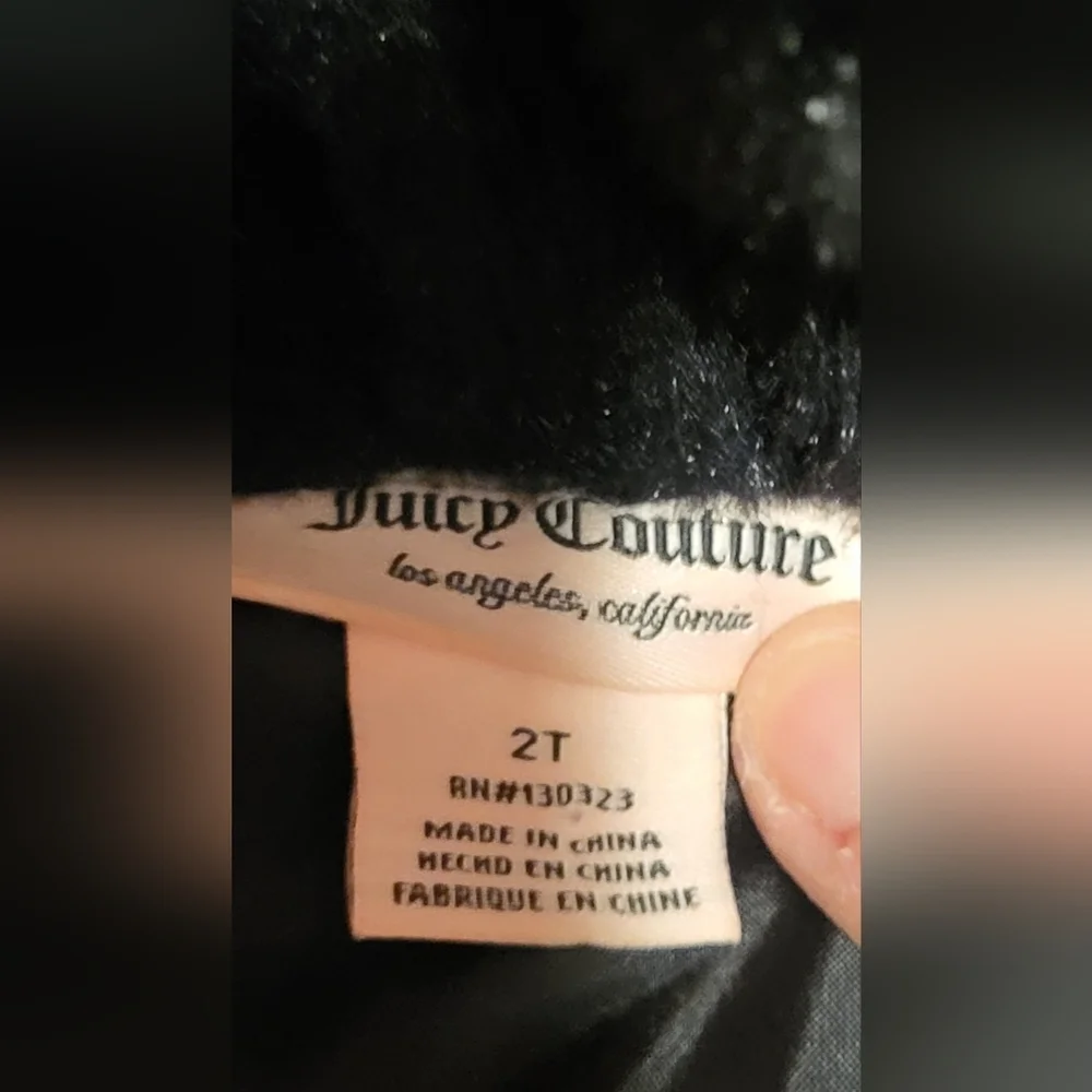 Juicy Couture Black Fur Puffer/ Quilted Toddler Hooded Vest with Gold Accents 2T